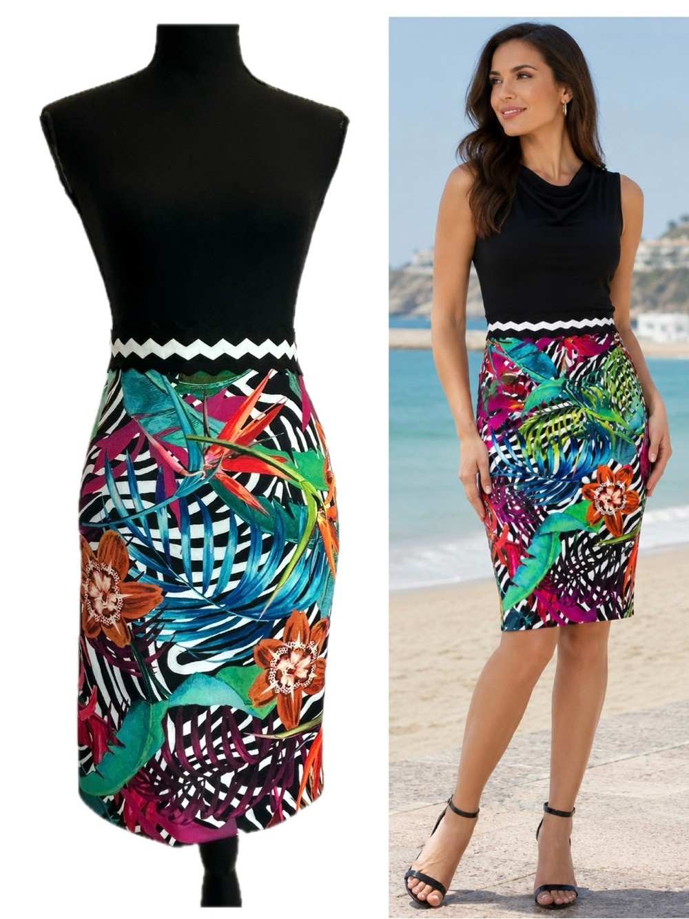 Frank Lyman Tropical Floral Zebra Pencil Skirt Size 4 Made in Canada